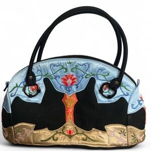 Y2K Oovoo Embroidered Satin Handbag — Floral Folk Statement Purse